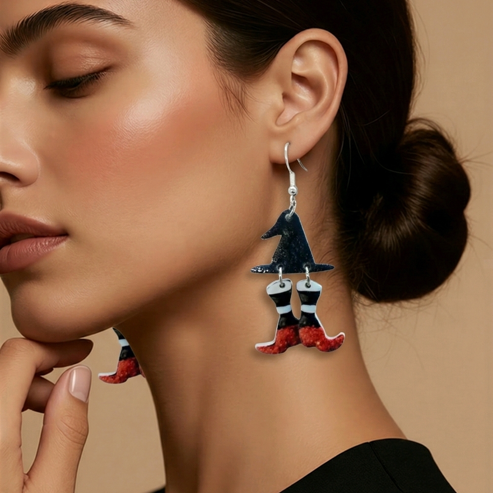 Witch Hat & Red Slippers Dangle Earrings | Wicked Wizard of Oz Acrylic Statement